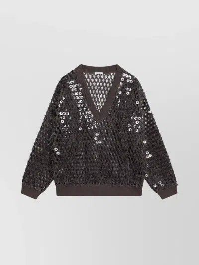 BRUNELLO CUCINELLI V-NECK SHEER TOP SEQUIN EMBELLISHMENTS