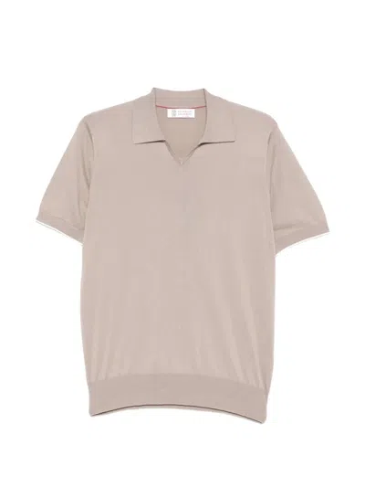 Brunello Cucinelli V-neck Short-sleeve Polo Shirt In Neutral