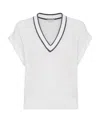 Brunello Cucinelli V-neck Short Sleeved Jumper In White