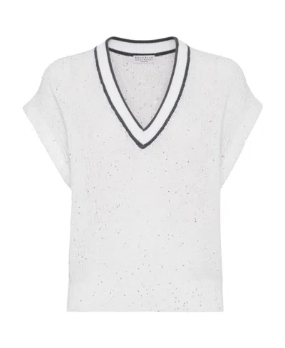 Brunello Cucinelli V-neck Short Sleeved Jumper In White
