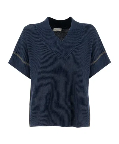 Brunello Cucinelli V-neck Short-sleeved Top In Black