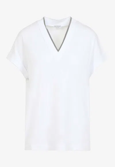 Brunello Cucinelli V-neck Short-sleeved Top In White
