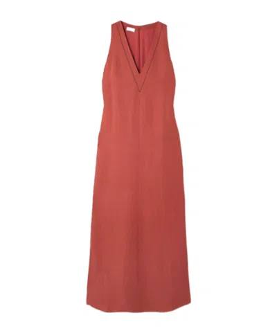 Brunello Cucinelli Bead-embellished Twill Midi Dress In Red