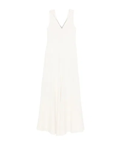 Brunello Cucinelli V-neck Sleeveless Maxi Dress In White