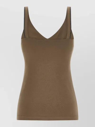 Brunello Cucinelli V Neck Sleeveless Top Featuring Straps In Brown