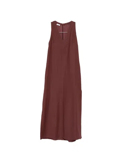 Brunello Cucinelli V-neck Slit Midi Dress In Brown