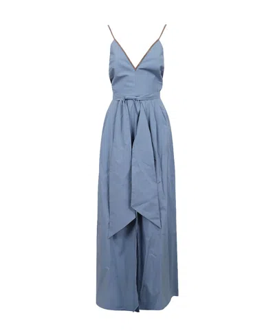 Brunello Cucinelli V-neck Spaghetti-strap Dress In Blue