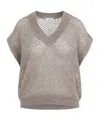 Brunello Cucinelli Openwork Knit Design Vest With Sequins In Neutral