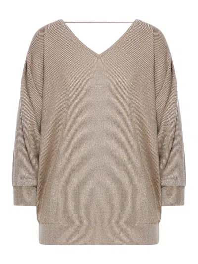 BRUNELLO CUCINELLI BRUNELLO CUCINELLI V-NECK GATHERED SLEEVE JUMPER