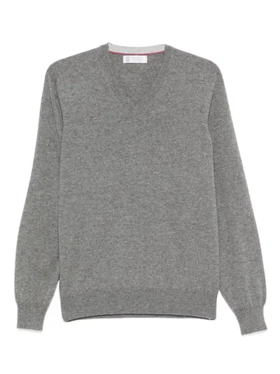 Brunello Cucinelli V-neck Sweater In Gray