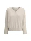 Brunello Cucinelli Cotton Sweater Dropped Shoulders Long Sleeves In Neutral