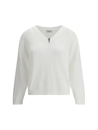 Brunello Cucinelli V-neck Sweater In Bianco