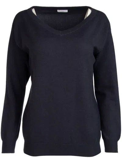 Brunello Cucinelli V-neck Sweater In Blue