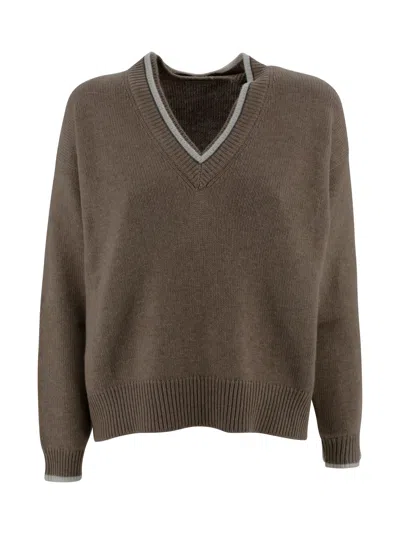 Brunello Cucinelli V-neck Sweater In Brown
