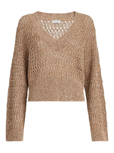 Brunello Cucinelli V-neck Sweater In Brown