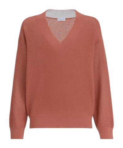 Brunello Cucinelli V-neck Sweater In Brown