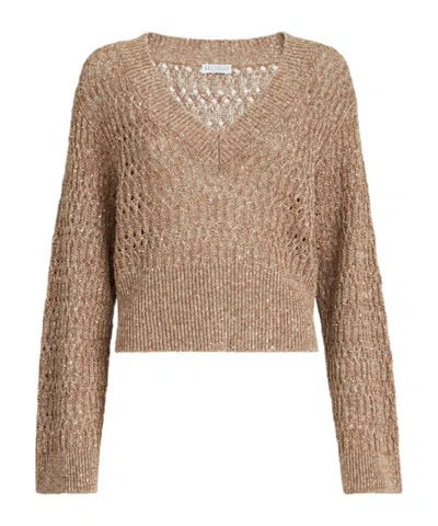 Brunello Cucinelli V-neck Sweater In Brown