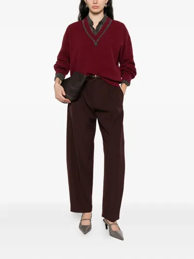 Brunello Cucinelli V-neck Sweater In Burgundy