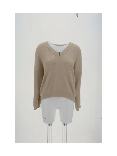Brunello Cucinelli V-neck Sweater In Burro