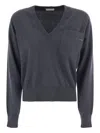 Brunello Cucinelli Cashmere Sweater With Pocket In Gray