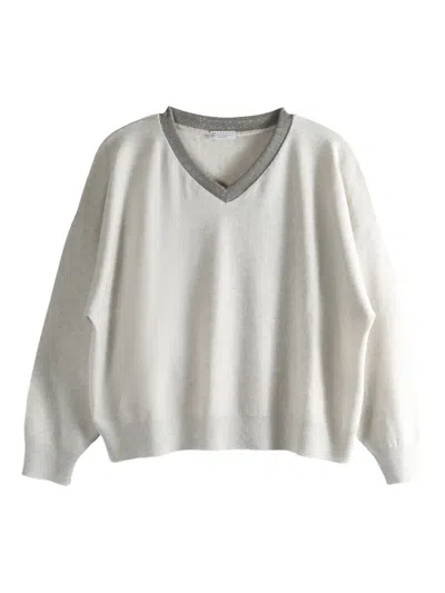 Brunello Cucinelli V-neck Sweater In Neutral
