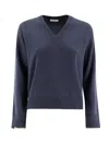 Brunello Cucinelli Long-sleeved V-neck Sweater In Night Sky