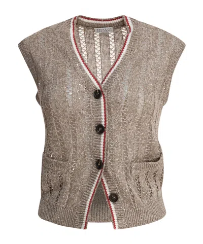 BRUNELLO CUCINELLI BRUNELLO CUCINELLI V-NECK BUTTON-UP KNITTED VEST