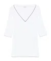 Brunello Cucinelli Ribbed V-neck 3/4 Sleeves Crewneck Contrast Trim In White