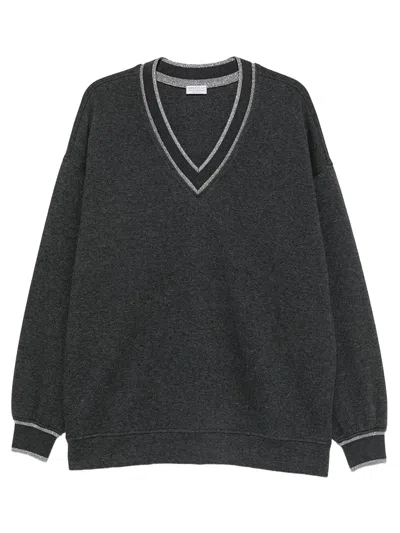 Brunello Cucinelli V Neck Sweatshirt Grey