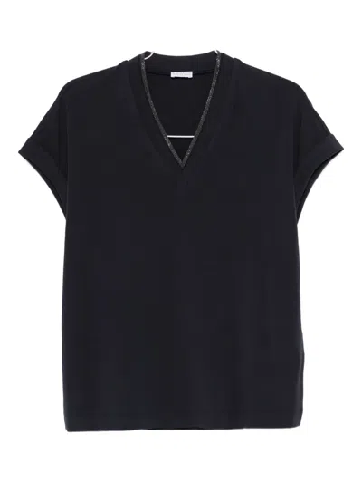 Brunello Cucinelli V-neck T-shirt In Blue