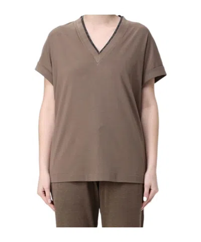 Brunello Cucinelli V-neck T-shirt In Brown