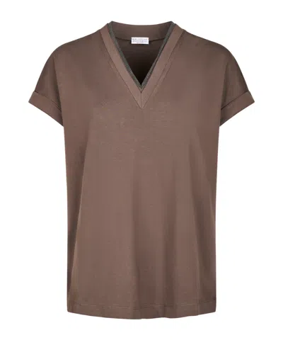 Brunello Cucinelli V-neck T-shirt In Brown