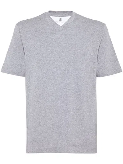 Brunello Cucinelli V-neck Short-sleeve T-shirt In Gray
