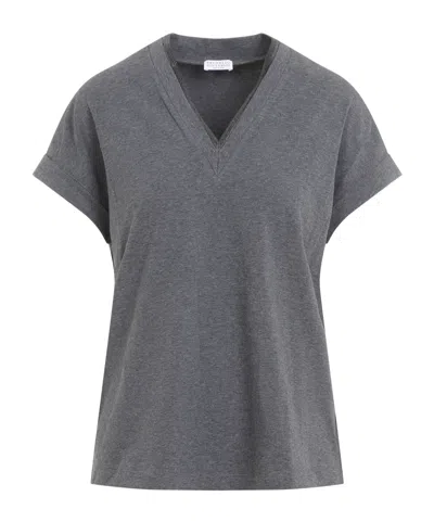 BRUNELLO CUCINELLI BRUNELLO CUCINELLI EMBELLISHED V-NECK T-SHIRT