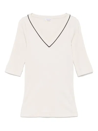 Brunello Cucinelli V-neck T-shirt In White