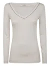 Brunello Cucinelli Long Sleeve V-neck T-shirt In White