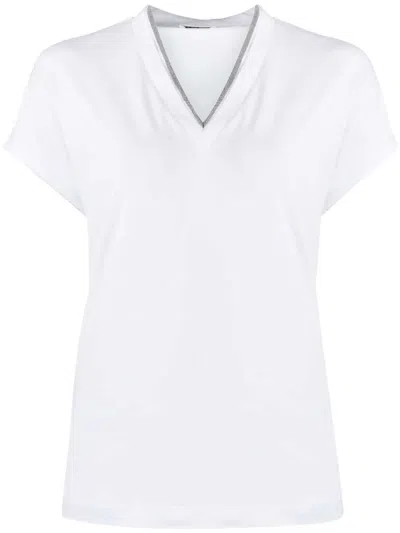 Brunello Cucinelli Women V-neck T-shirt In White