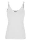 Brunello Cucinelli White Sleeveless Top With V Neck And Monil Detail On The Shoulder Straps