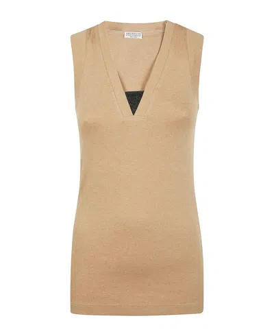 Brunello Cucinelli V-neck Top In Beige