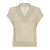 Brunello Cucinelli Women Dazzling Ribbed Net Knitted T-shirt In Linen