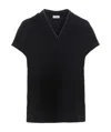 Brunello Cucinelli V-neck Top With Metallic Detail At Neckline In Black