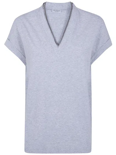 Brunello Cucinelli V Neck T-shirt In Black