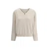 Brunello Cucinelli Cotton Sweater Dropped Shoulders Long Sleeves In Neutral