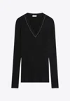 Brunello Cucinelli Blue Ribbed Wool Sweater In Blue
