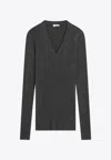 Brunello Cucinelli Dark Grey Ribbed Wool Sweater Women In Gray