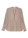 Brunello Cucinelli Relaxed Fit Blouse V Neck Detail In Brown