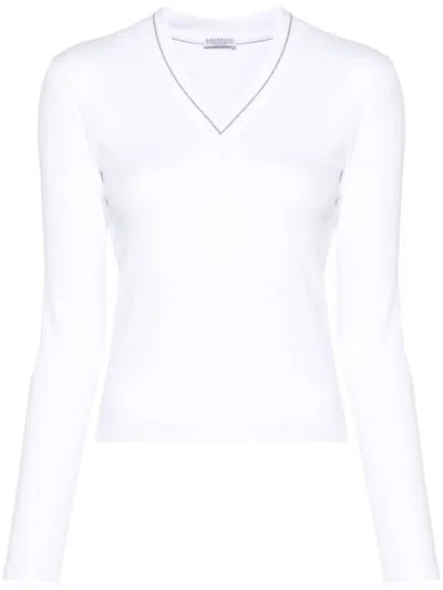 Brunello Cucinelli V Necked Cotton T Shirt In White