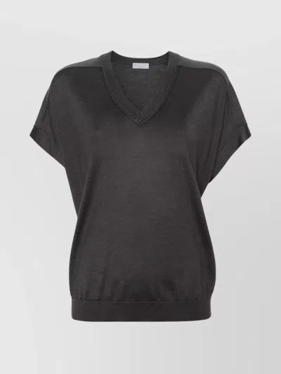 Brunello Cucinelli Crew-neck Knitted T-shirt In Grey