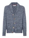 Brunello Cucinelli V-necked Cardigan Wool Shawl Lapels In Azul