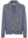 Brunello Cucinelli V-necked Cardigan Wool Shawl Lapels In Blue